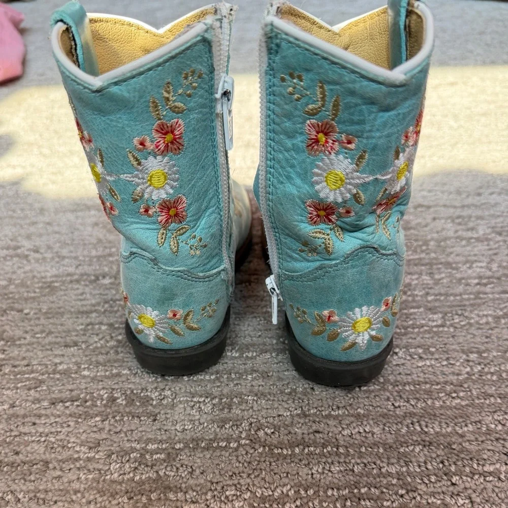 Smoky Mountain Boots Toddler Girls Turquoise Leather Floral Daisy Western Size 7